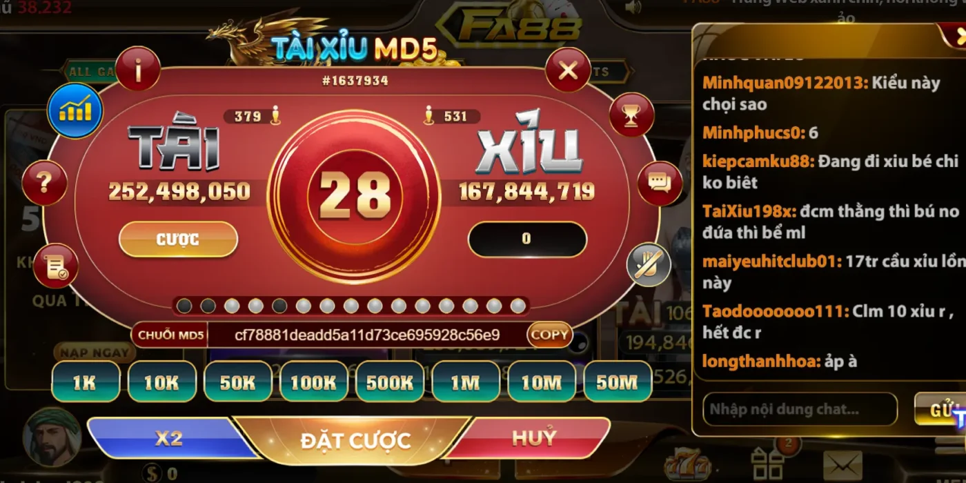 Luật chơi tài xỉu MD5 FA88